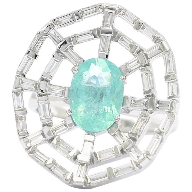 Web Paraiba and Baguette Diamond Ring