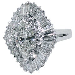 Marquise Diamond Ballerina Ring in White Gold GIA Certified J SI2