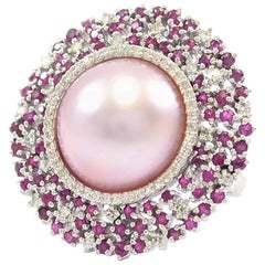 Starburst Pink Pearl Ruby and Diamond Ring