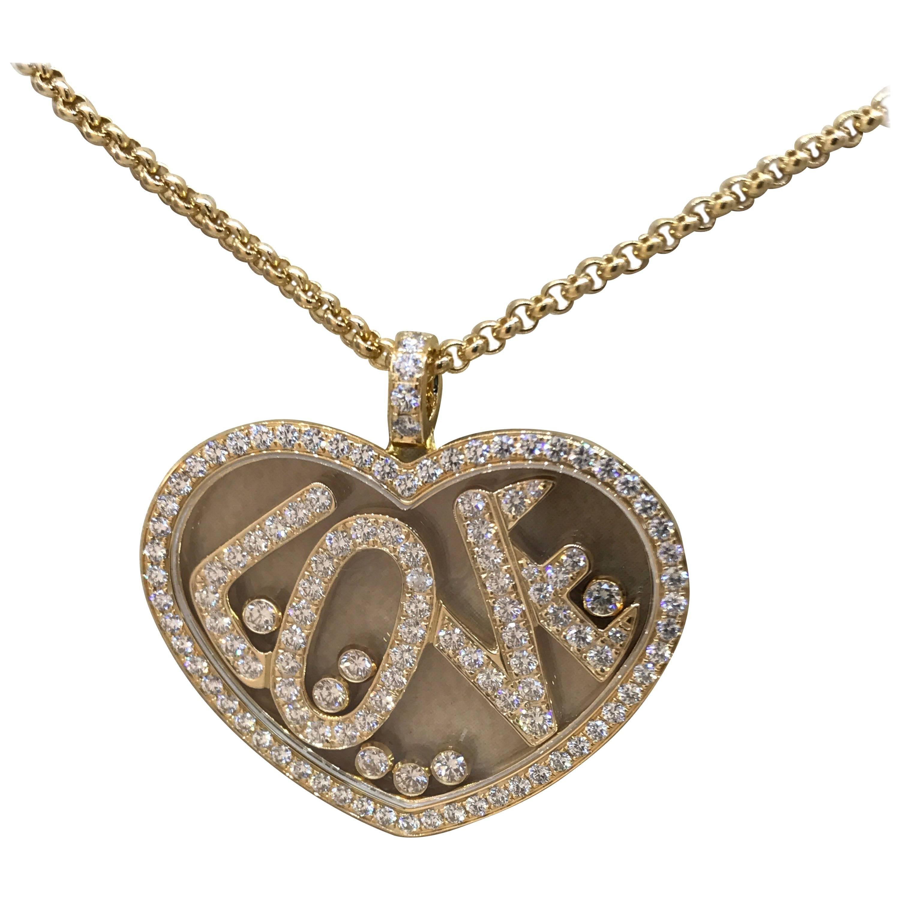 Chopard Happy Diamonds Love Heart Yellow Gold Full Diamond Pendant Necklace For Sale
