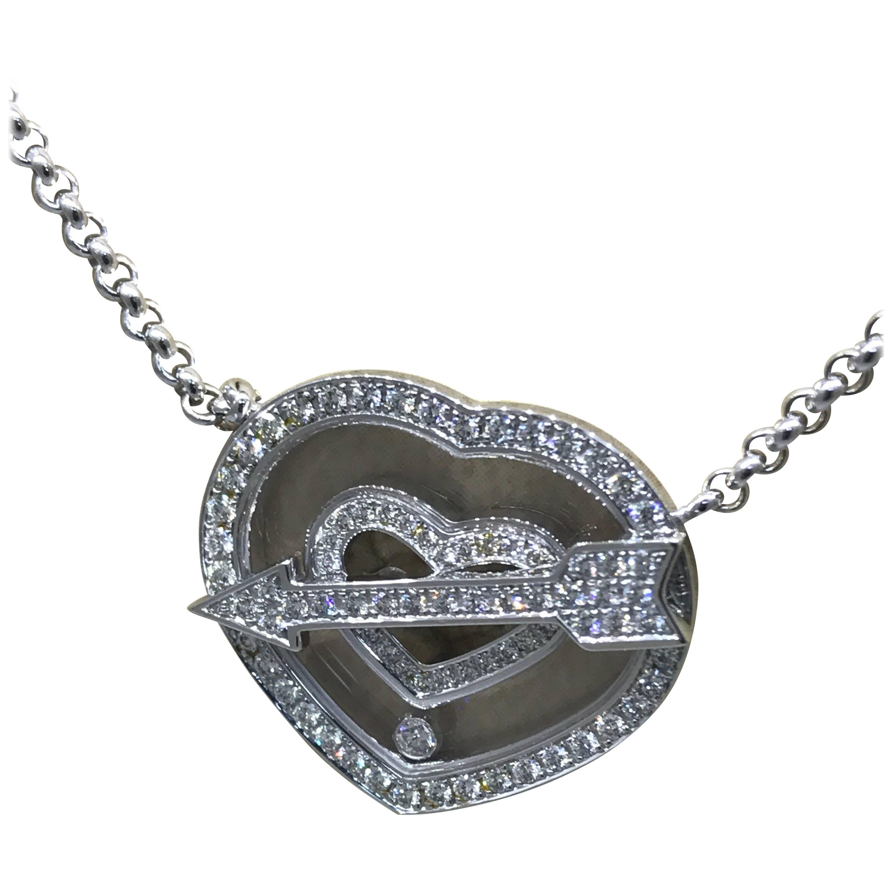 Chopard Happy Diamonds White Gold Full Diamond Heart Pendant Necklace Brand New For Sale
