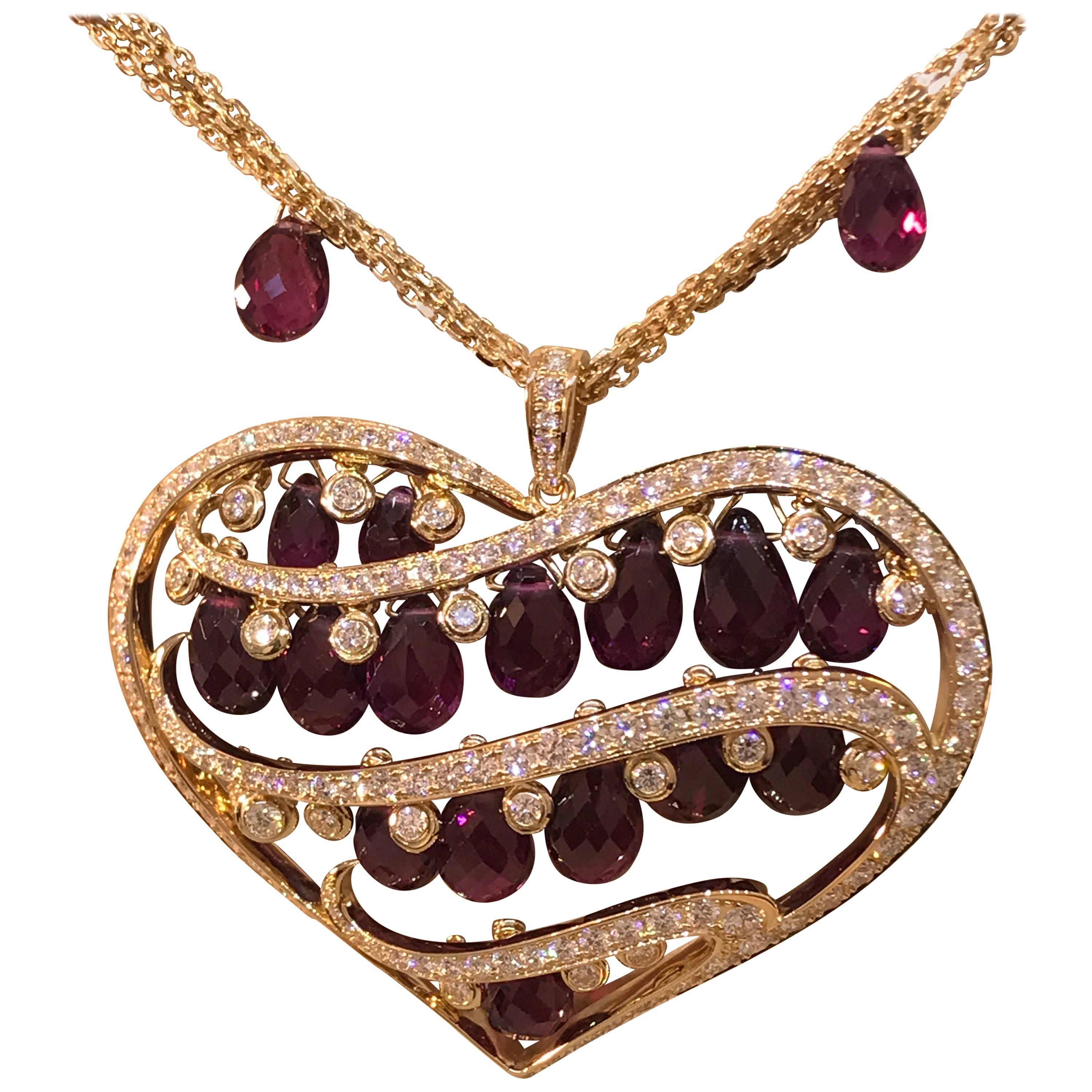 Chopard Copacabana 18 Karat Gold Full Diamond Heart Pendant Necklace Brand New For Sale