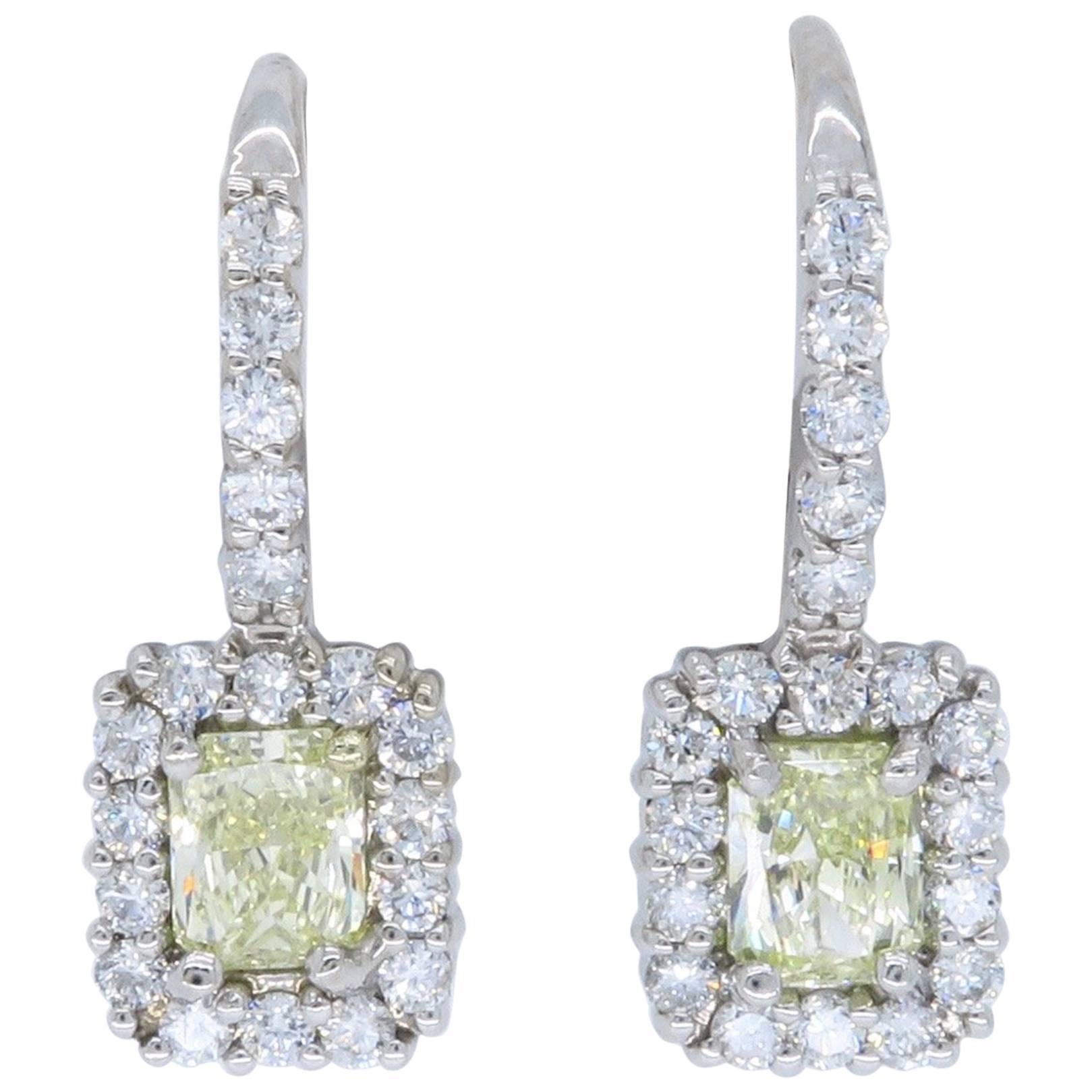 1.06 Carat Yellow Diamond Halo Earrings
