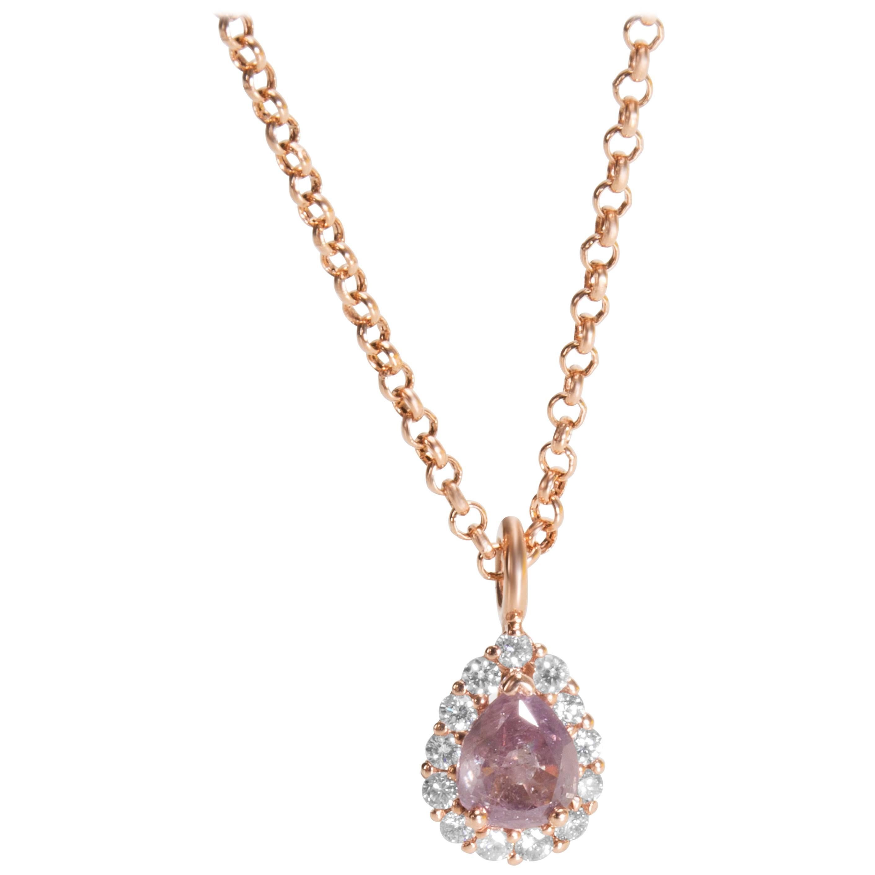 GIA Certified Natural Fancy Purple Pink Diamond Necklace 14kt Gold 1.20 Carats