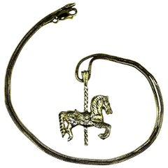 Vintage Carousel Hobby Horse Gold Pendant