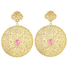 Diamond and Gold Earring with Tourmaline in Centre