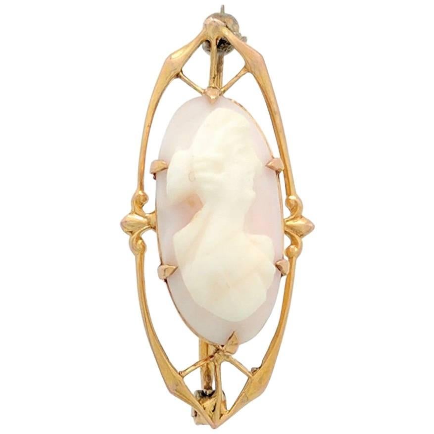 10 Karat Yellow Gold Cameo Brooch For Sale