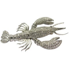 Huge Movable Diamond Lobster White Gold Pin