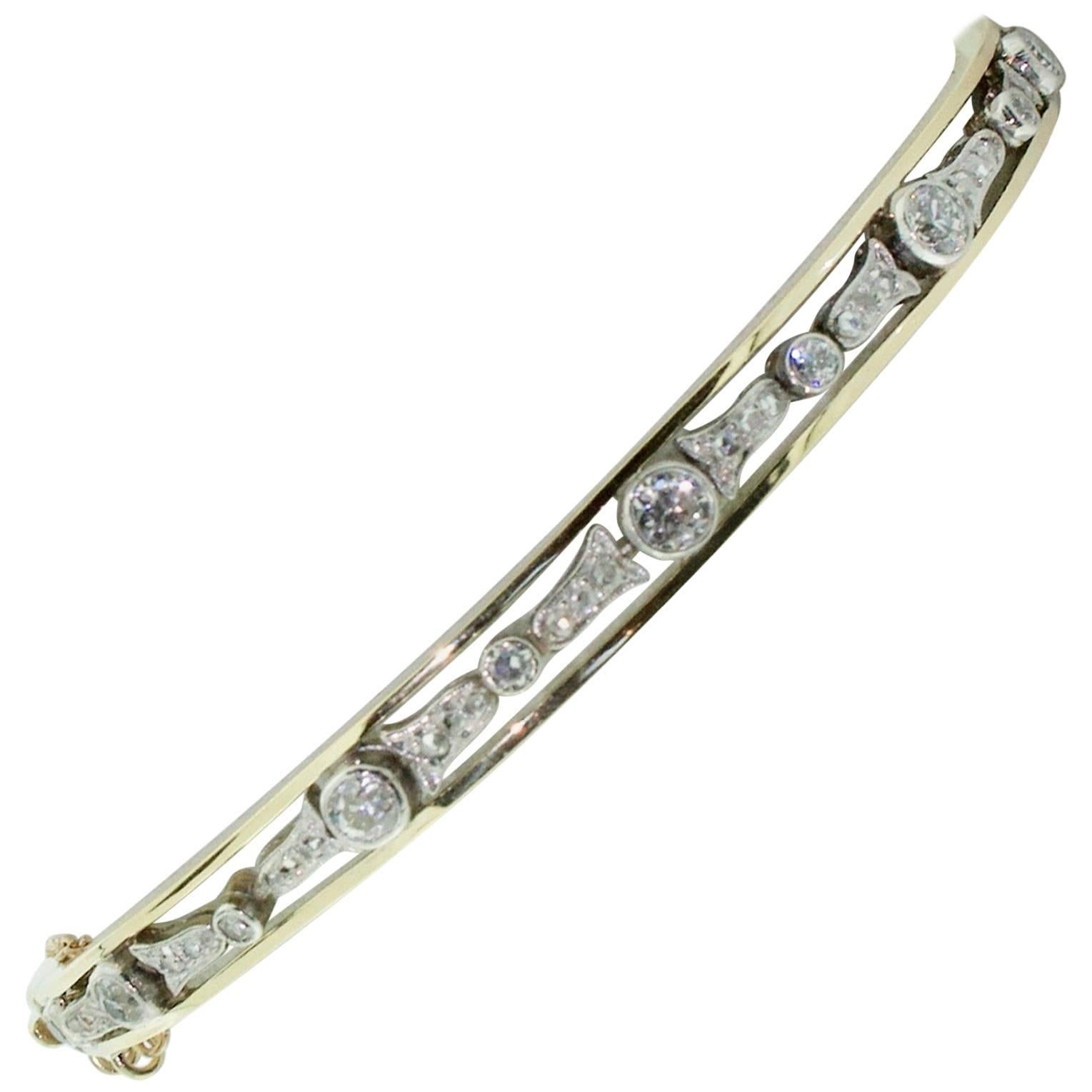 1930s Bangle Bracelet in Platinum and Yellow Gold