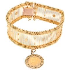 14 Karat Yellow Gold Bracelet with Mexican Peso Charm