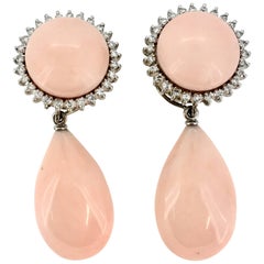 Angel-Skin Coral Cabochon Earrings with Diamonds