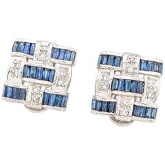 18 Karat White Gold Sapphire and Diamond Earrings Post/Leverback 12.9 Grams