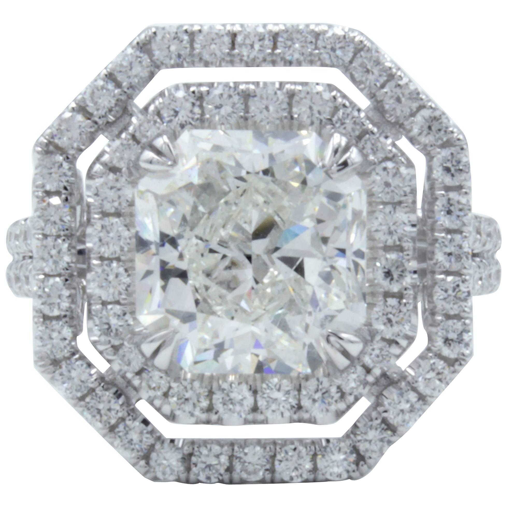 David Rosenberg 3.51 Carat Radiant GIA 18kt White Gold Diamond Engagement Ring