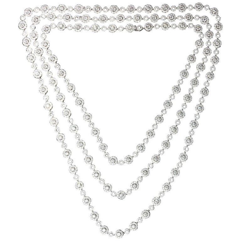 Long Diamond Station Necklace with Halo Diamond Stations, 16.84 Carat