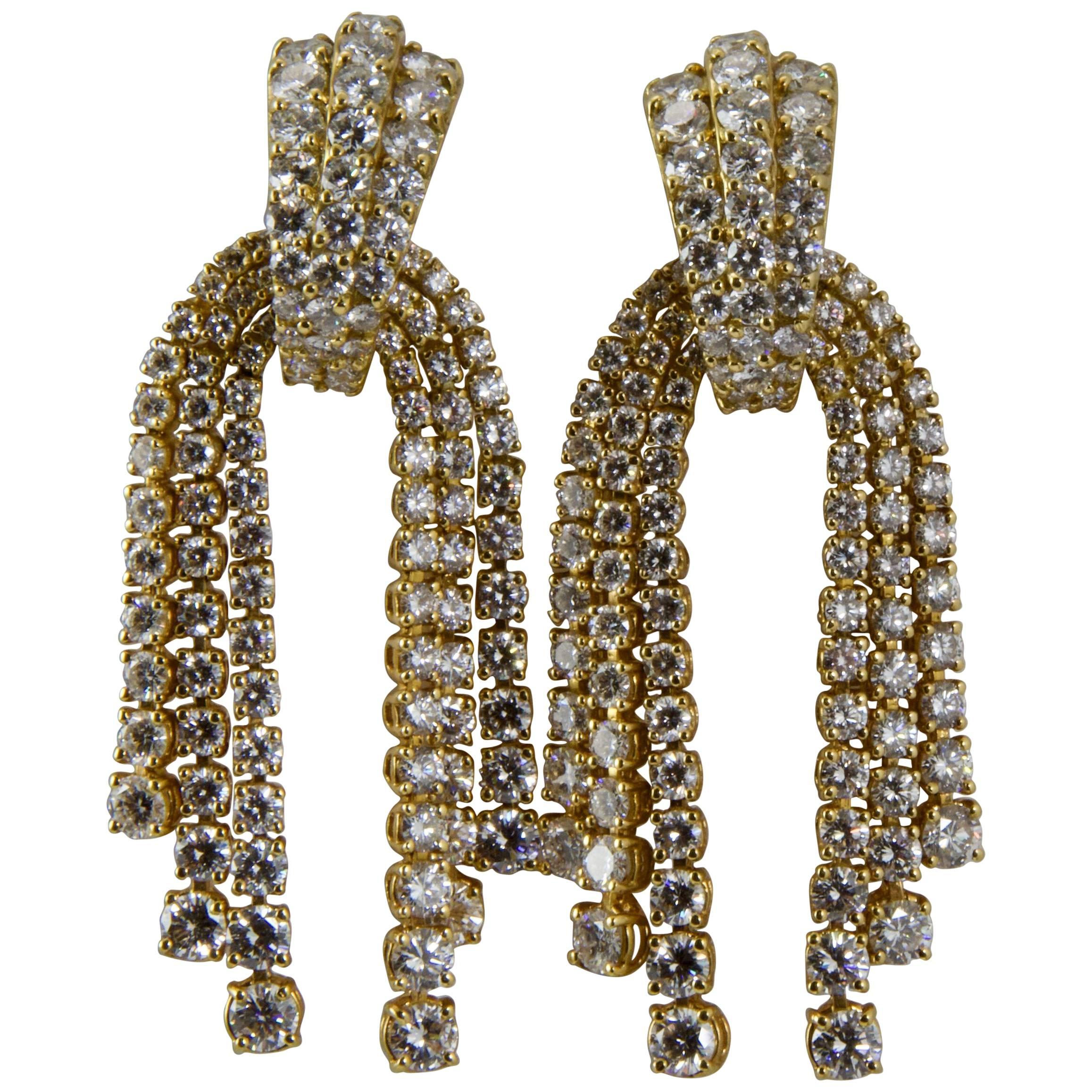 1980 Yellow Gold Diamonds Cascade Pendent Earrings For Sale