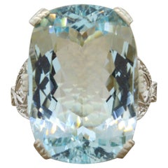 French Aquamarine Diamond Gold Ring
