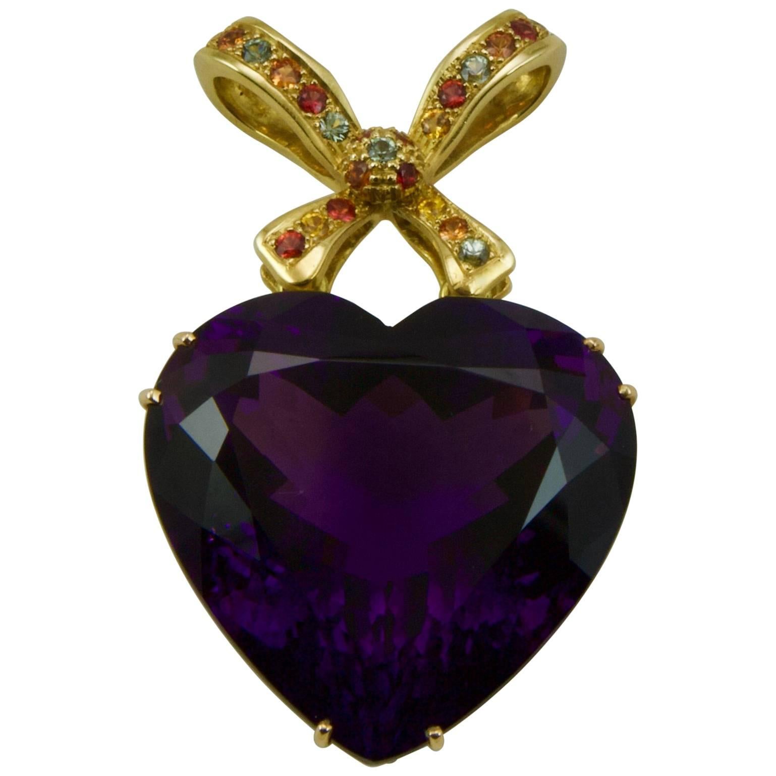 Modern Large Amethyst Heart Pendant For Sale