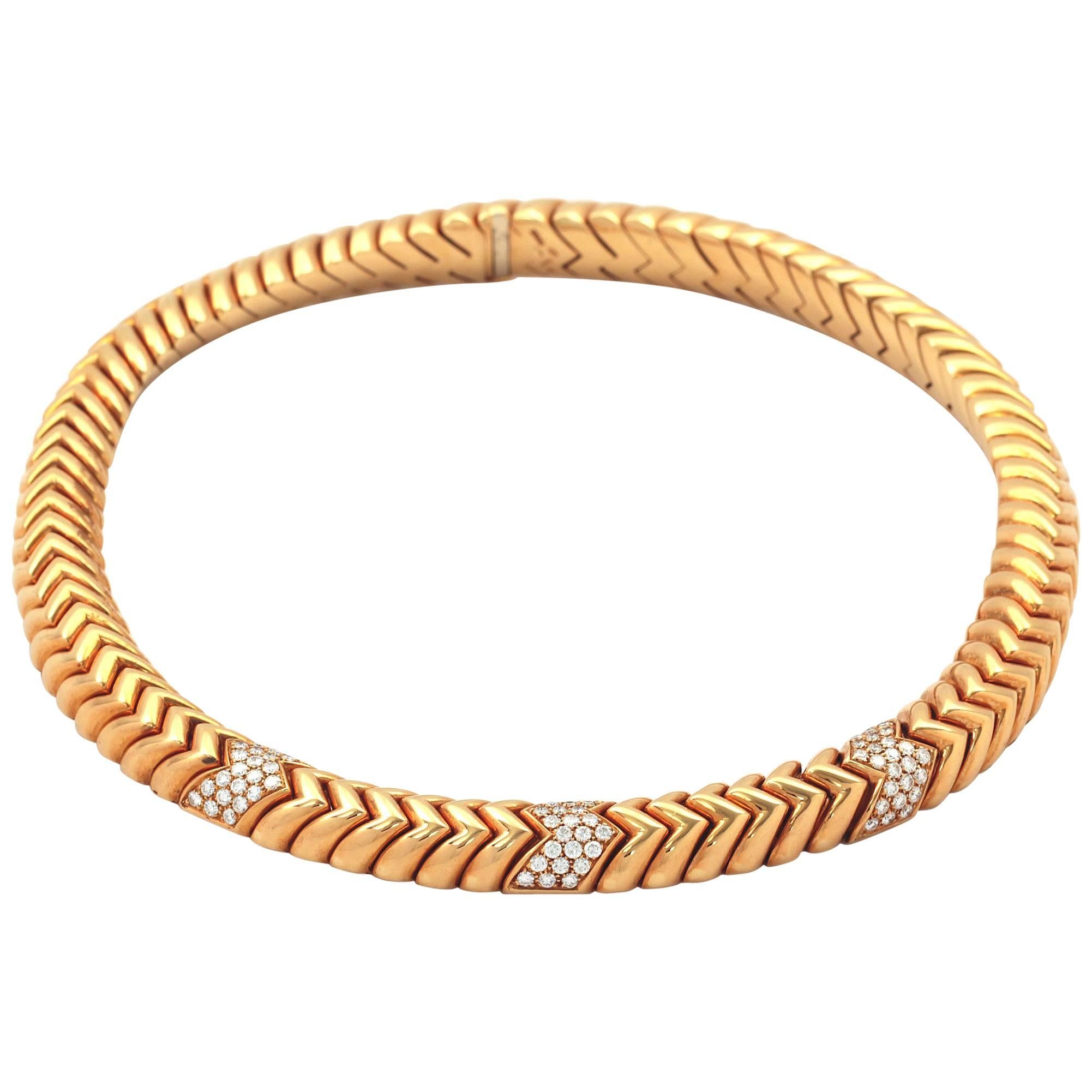 Bvlgari Spiga 4.05 Carat Diamond Gold Snake Choker Necklace