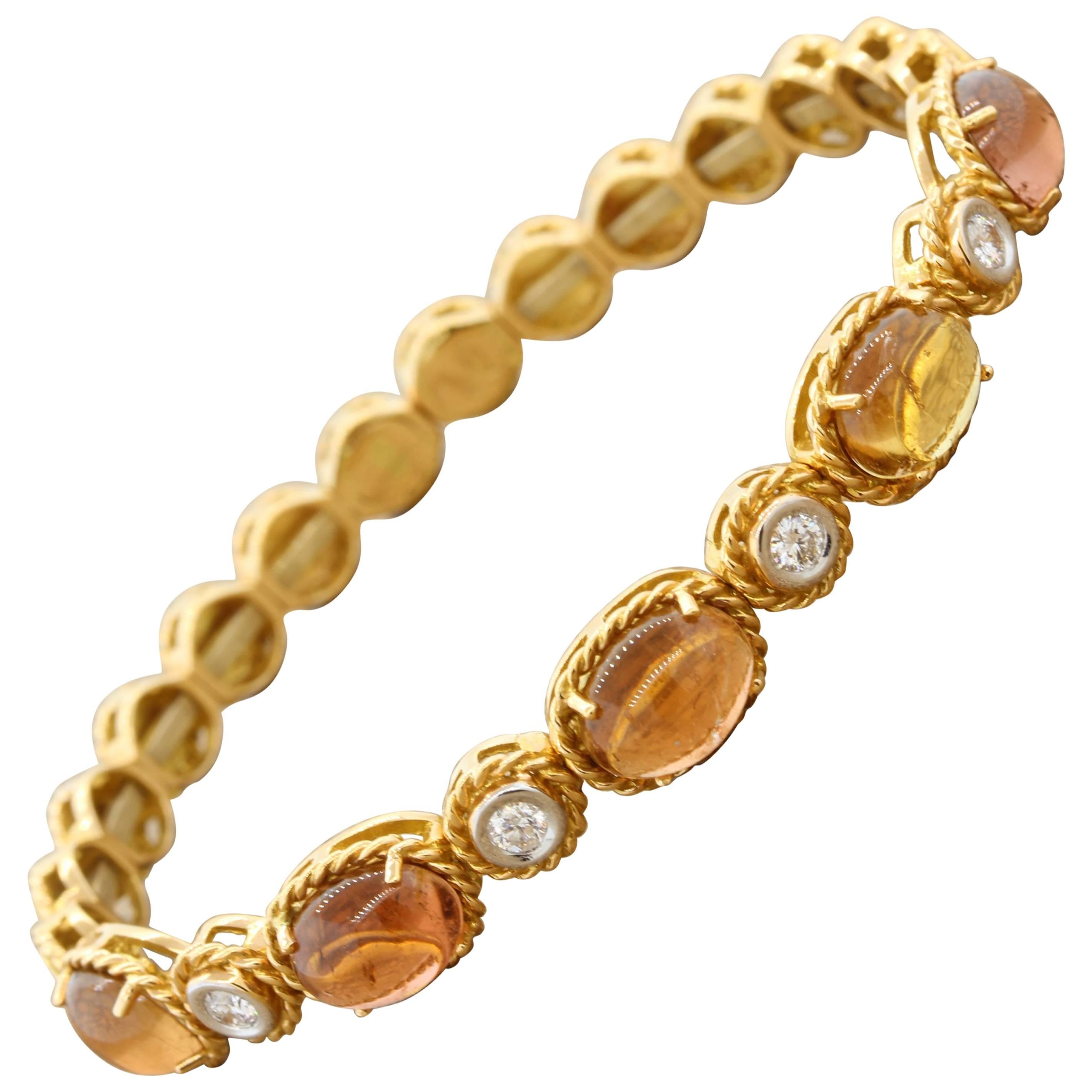 Italian Tourmaline Diamond Gold Stretch Cuff Bracelet For Sale