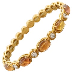 Bracelet manchette extensible italien en or avec tourmaline et diamants