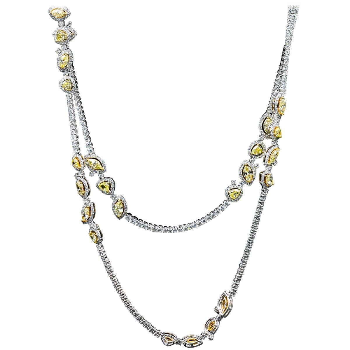 Diamond Riviera Necklace with Yellow Diamond Stations For Sale
