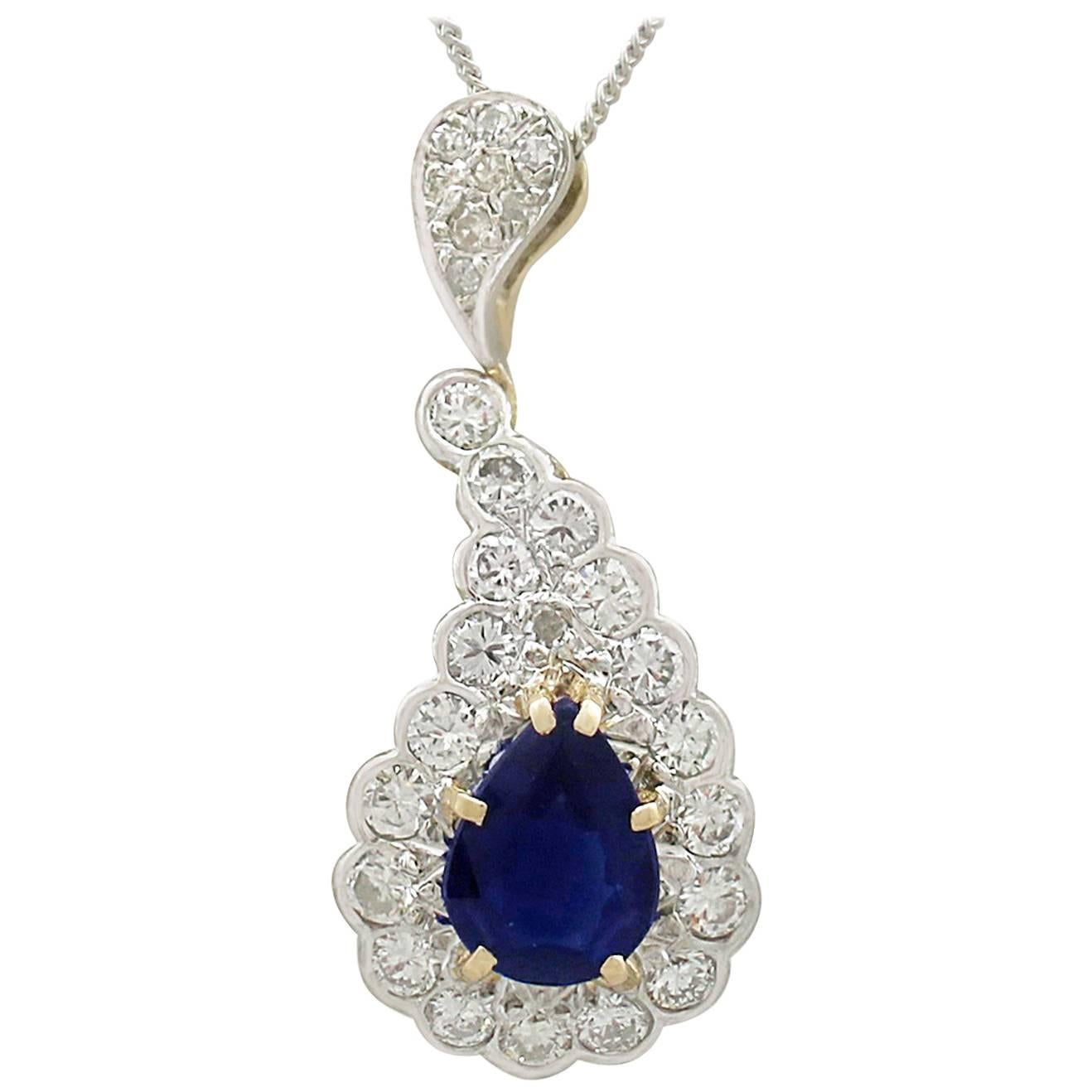 1980s Antique French Sapphire and Diamond Yellow Gold Pendant