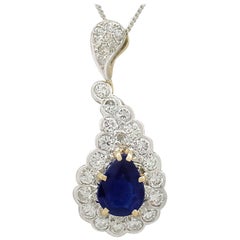 1980s Antique French Sapphire and Diamond Yellow Gold Pendant