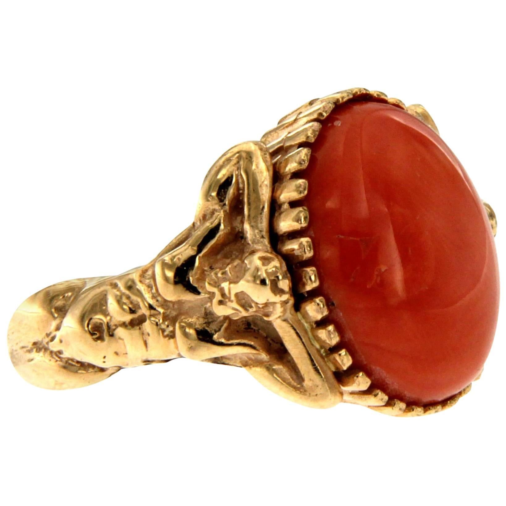 Coral Gold Sculptural Man Body Dome Gold Ring