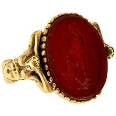 Carnelian Cameo Gold Sculptural Man Body Dome Gold Ring