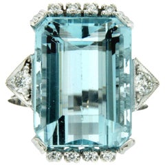 11.70 Carat Aquamarine Diamond Gold Ring