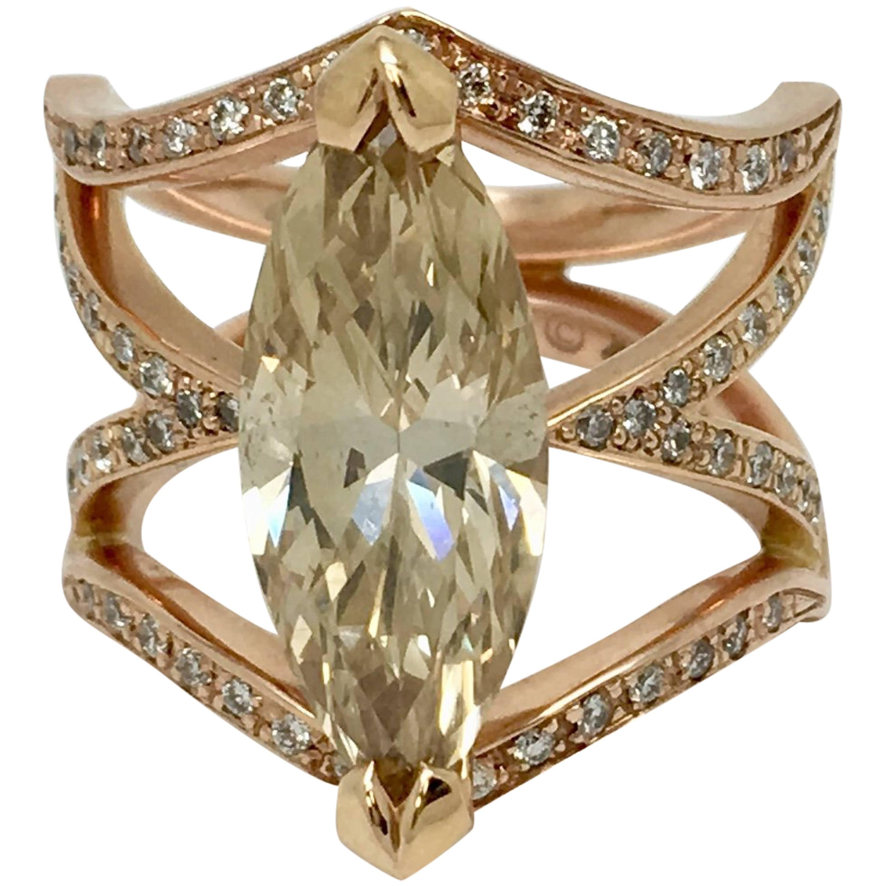 Rose Gold 14 Karat Marquise Diamond 3.23 Carat For Sale