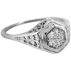 .35 Carat Diamond Antique Engagement Ring 18 Karat White Gold Orange Blossom