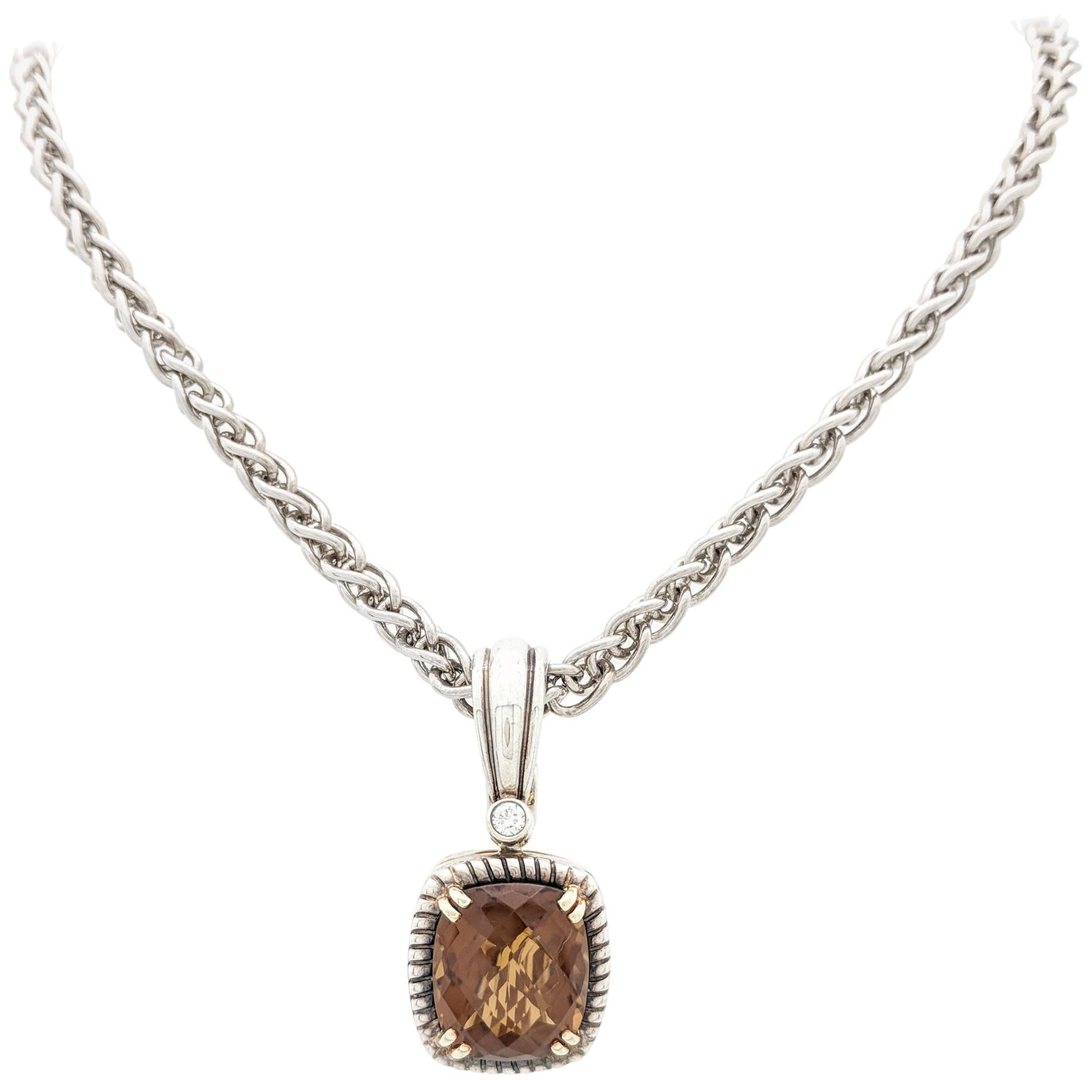 Charles Krypell 925 and 14 Karat Gold Citrine and Diamond Pendant Necklace For Sale