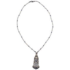Spectacular Diamond, Sapphire and Pearl Necklace in Platinum