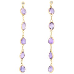 Oval Amethyst and Round Diamond Drop Earrings