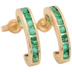 14 Karat Yellow Gold .48 Carat Emerald Channel Set Earrings