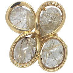 LALAoUNIS One of a Kind 18 Karat Gold Rutilated Quartz Diamond Cocktail Ring