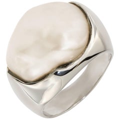 Freshwater Pearl 18 Karat White Gold Ring Dome Cocktail Ring