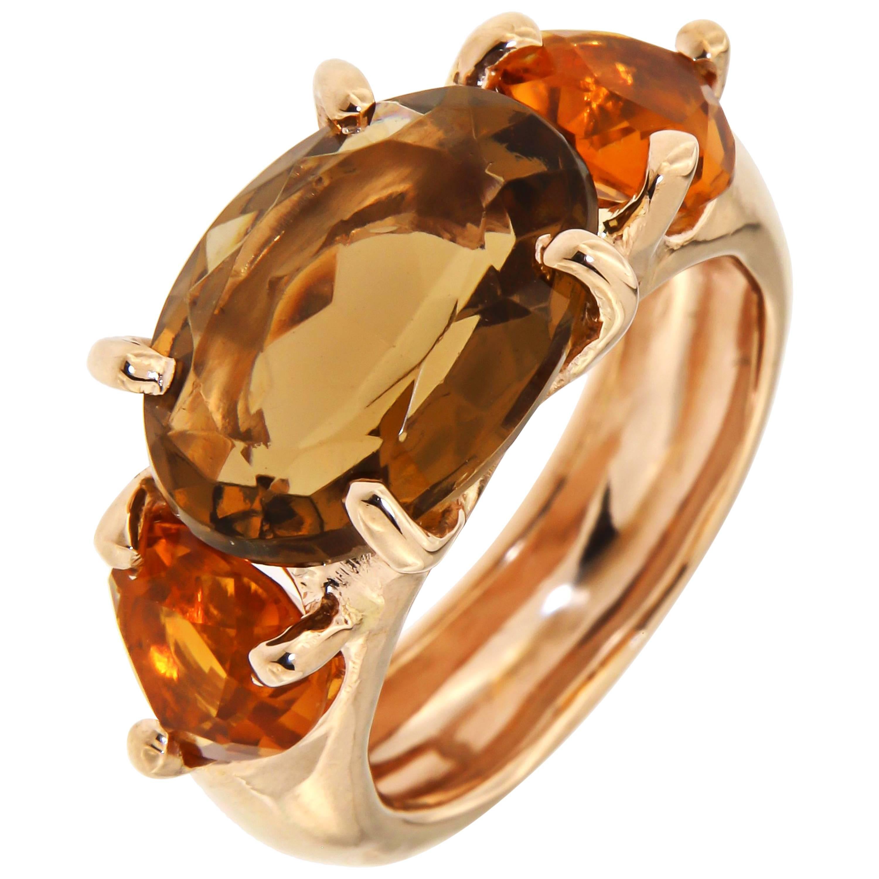 Rose Gold Orange Citrine Ring Handcrafted in Italy by Botta gioielli