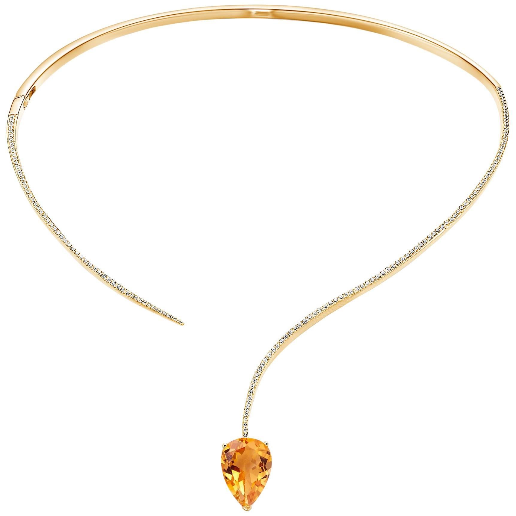 Fei Liu Shooting Star Yellow Citrine and Cubic Zirconia Silver Choker Necklace