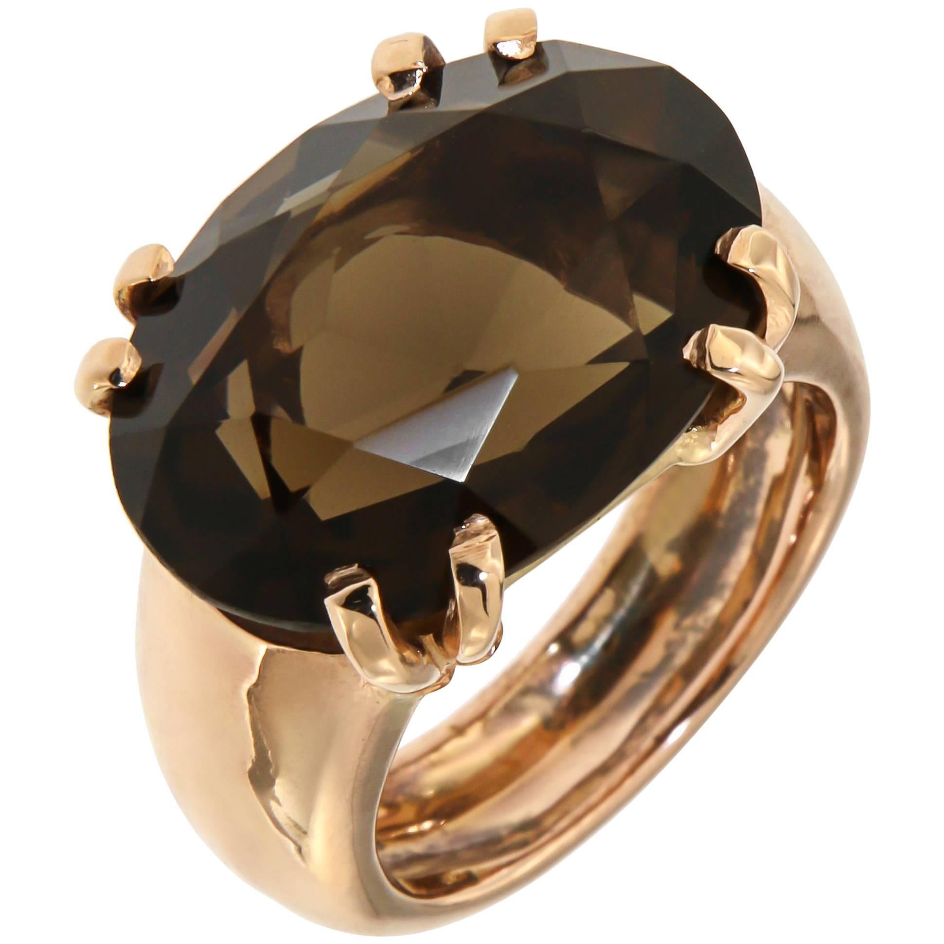 Anillo de Cóctel de Citrino Natural de Oro Rosa de 9 Kilates Hecho a Mano en Italia