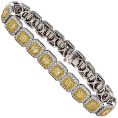 5.36 Carat 21 Stone Radiant Shaped Fancy Diamonds with White Diamonds 18 Karat