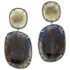 Slices of Multi Sapphire Diamond Pave Gold Earrings 10