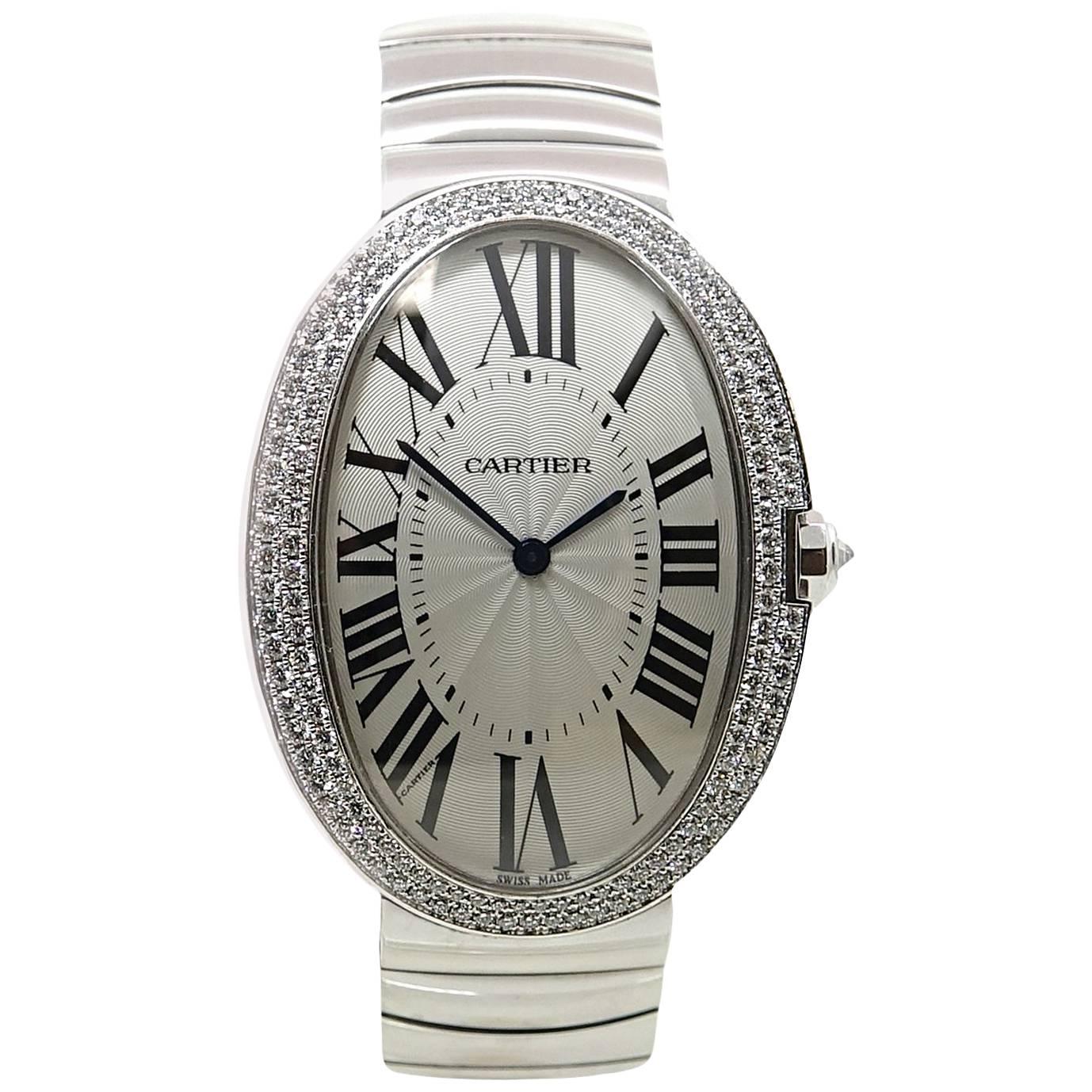 Cartier Baignoire Large Diamond Bezel White Gold Wristwatch WB520010