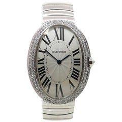 Vintage Cartier Baignoire Large Diamond Bezel White Gold Wristwatch WB520010