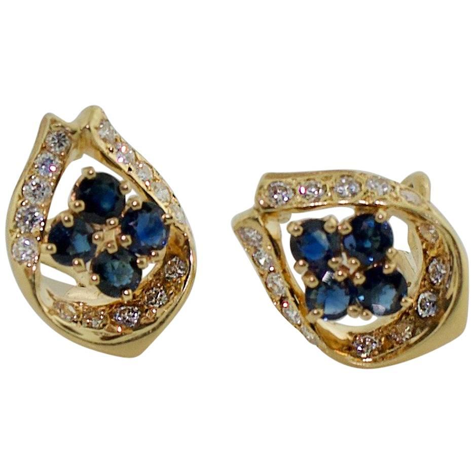 Sapphire and Diamond Earrings in Yellow Gold For Sale