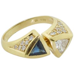 Vintage 18 Karat Yellow Gold Sapphire and Diamond Ring of the Future