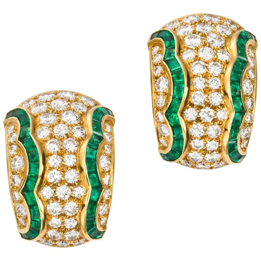 Van Cleef & Arpels Emerald  Diamond Earclips For Sale