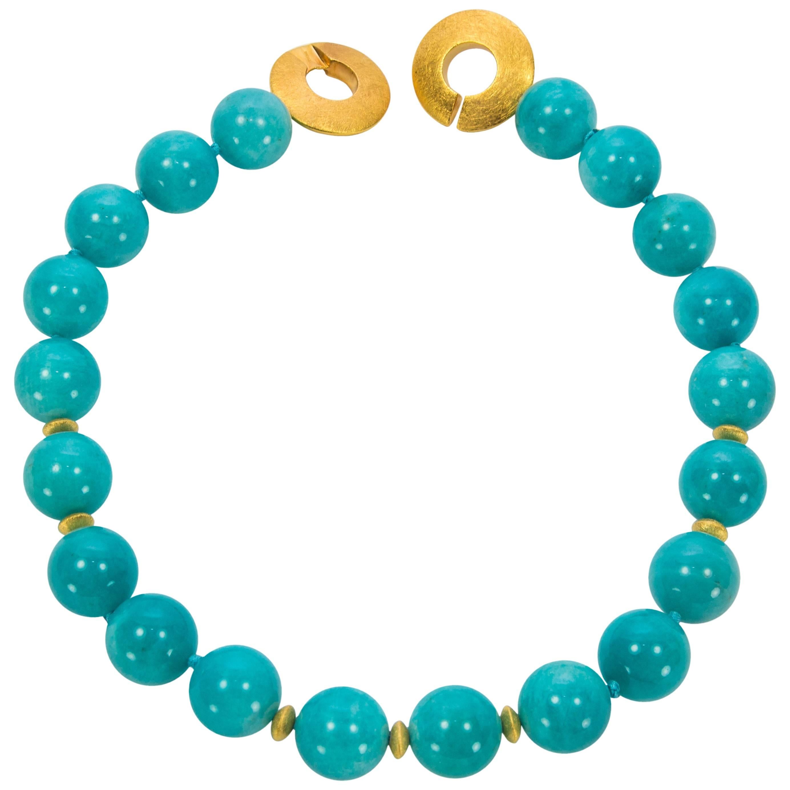 Grand collier d'affirmation en pierres précieuses amazonites bleues