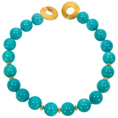 Large Blue Amazonite Gemstone Statement Necklace